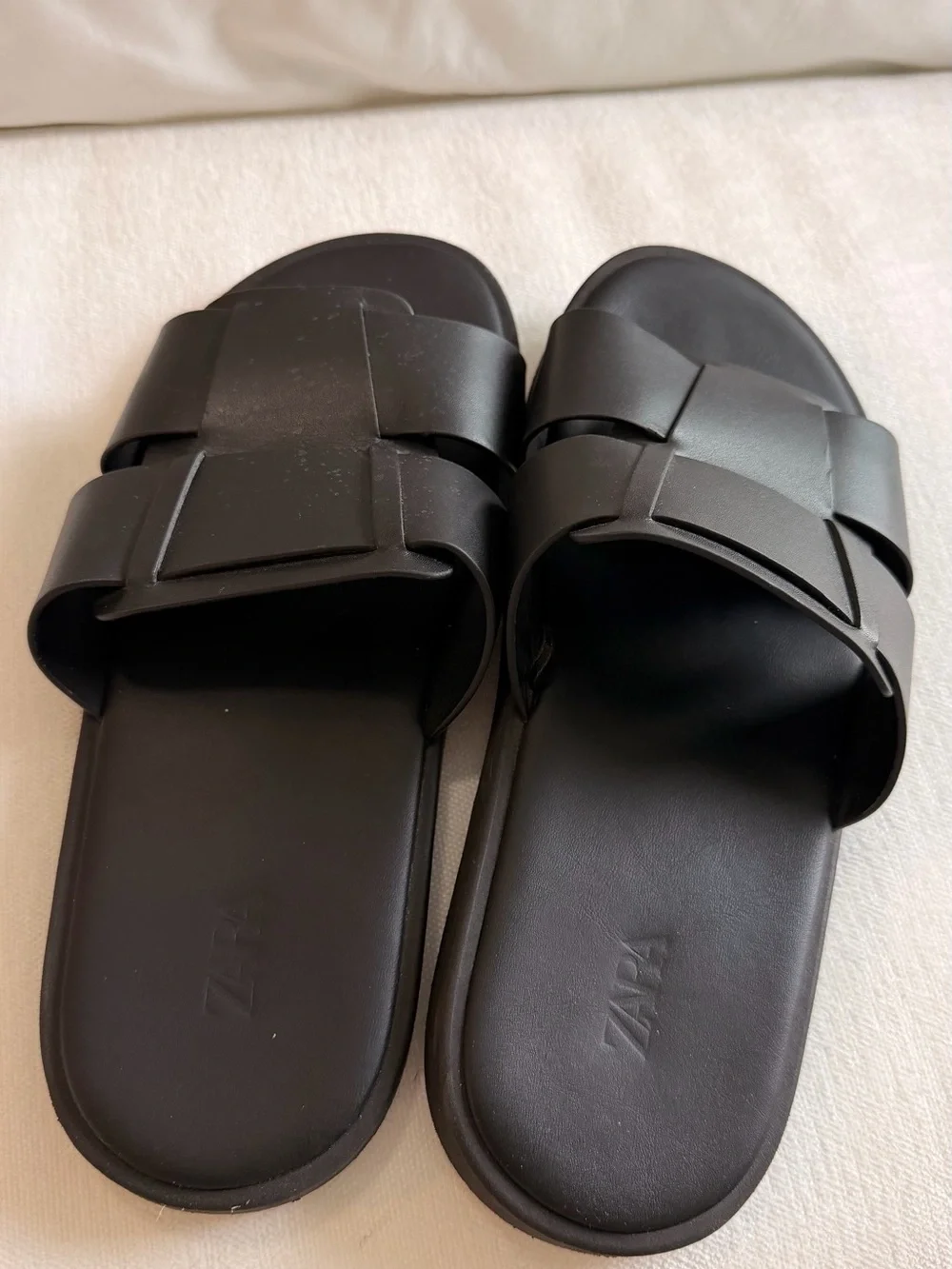 Zara Black Woven Slide Sandals